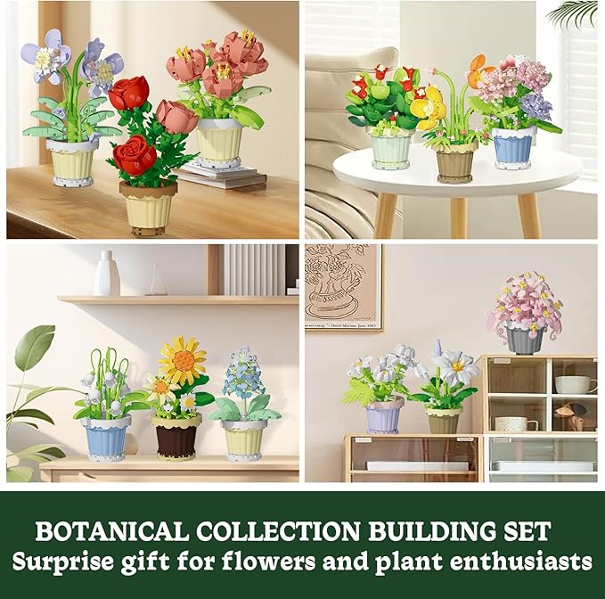 12 Pcs Flowers Bouquet Building Set2531 Pcs Flower Botanical Collection Building Block ToyMicro Plant for Home or Office Decor Mother's Day Valentine Christmas Birthday Gifts for AdultsGirls