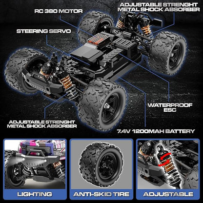 Pink Remote Control Car for Girls Fast rc Cars for Girls 1:18 Scale Monster Truck with 40+ KM/H Speed 4WD Off-Road RC Truck Dual Rechargeable Batteries toys for 8 9 10 11 12 year old girl gifts