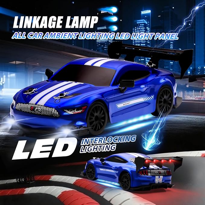 1:24 Scale RC Drift Car4WD 2.4GHz High Speed Racing Hobby Sport Toy Car Vehicle with LED LightsRacing and Drift Wheels for Adult Boys Girls Kids Gift (8602-Blue)