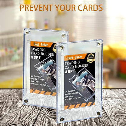 30 Pcs Screw Trading Card Protector with Display Stands Acrylic 35 PT Baseball Card Holder for Football Sports Game Business Display