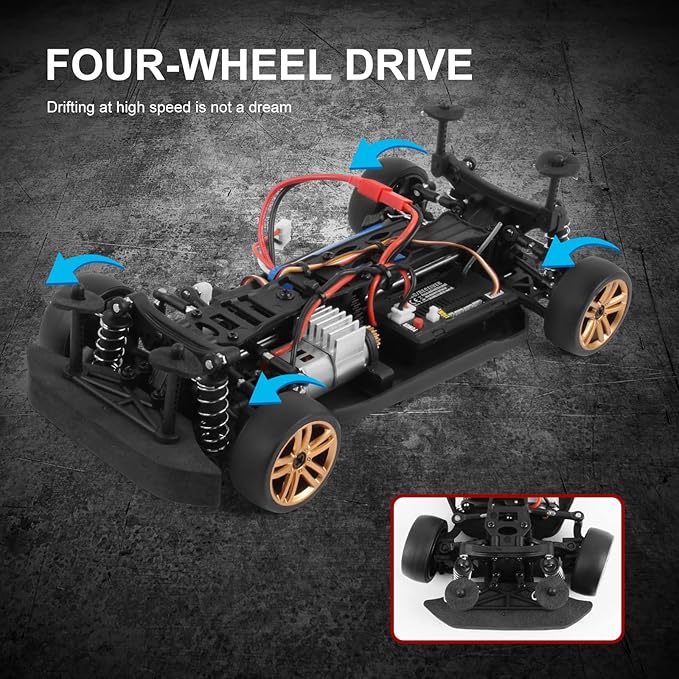 GoolRC RC Drift Car 1:18 Scale Remote Control Car?2.4GHz 4WD 30KM/H High Speed Racing Cars with LED Light Strip and 1 Battery for Adults
