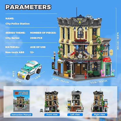AsmrCap City Police Station Building Set for Boys Police Station Toy with Police Car Four-Floor Police Station with Office Interrogation Room Rooftop Radar Coffee Shop 2066PCS