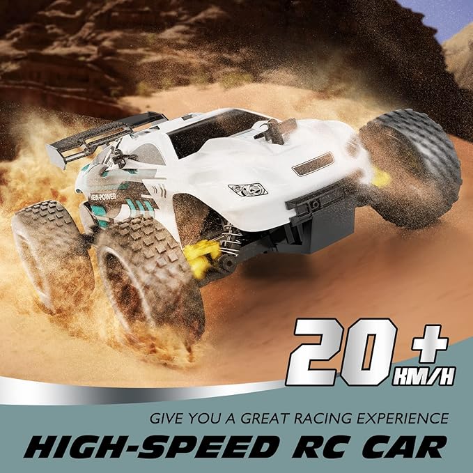 Tecnock RC Cars Remote Control Car for Kids 1:18 Scale 20 KM/H 2WD Offroad Buggy 2.4GHz RC Racing Car with USB-C Easy Charging &amp 50 Mins Playtime Toys Gifts for Boys &amp Girls