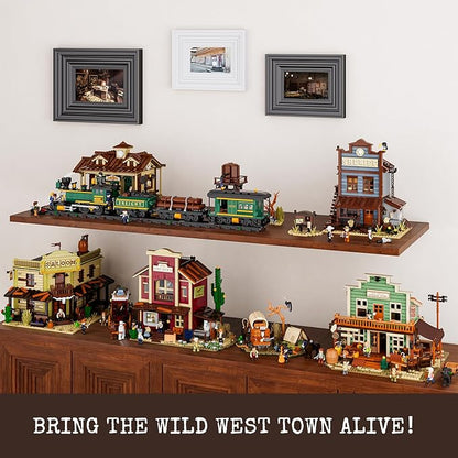 Cowboy Camp Lighting Building-Bricks Set - The Old West Shelter with Covered Wagon and Horse 542 Pcs Collection Display Set for Adults and West Lovers