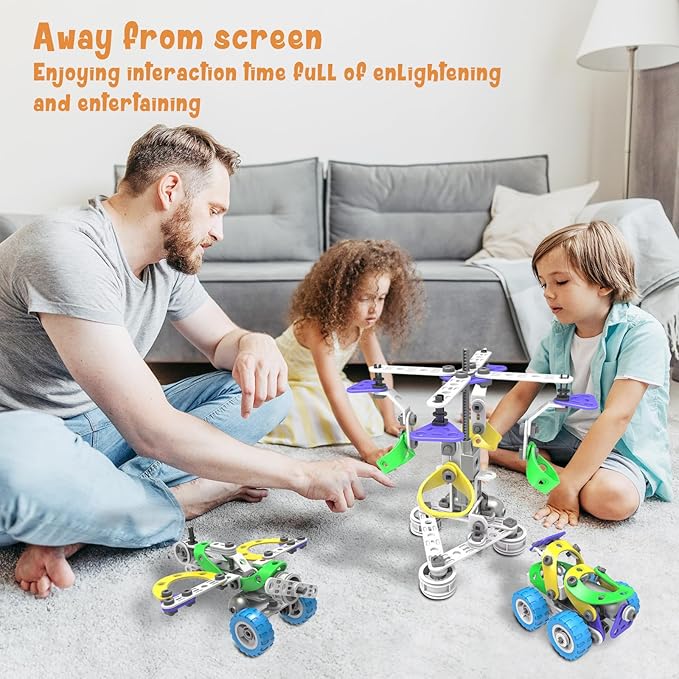 107Pcs Motorized Erector Sets for Kids Ages 4 5 6 7 8+STEM Building Toys for Boys Girls 3-5 4-8 5-7 6-8 Year OldEngineering KitElectric MotorCreative Educational Gift Learning Activities