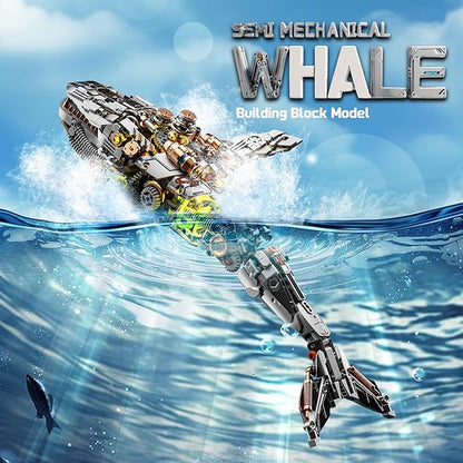 Mechanical Whale Building Set Sea Animal Building Block Toy Movable Ocean Animal with Display Stand Home Decor Gift for Adults Teens（1388PCS）