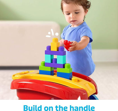 MEGA BLOKS First Builders Toddler Building Toy Block Scooping Pull Wagon with 20 Pieces and Built-in Storage Picks Up Blocks Red Kids Ages 1+