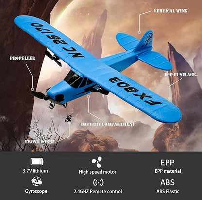 J-3 Plus RC Plane for Kids - 2CH Remote Control Airplane with Foam Body Easy Ready to Fly Outdoor Glider Toy for Boys &amp Girls Ages 8-12