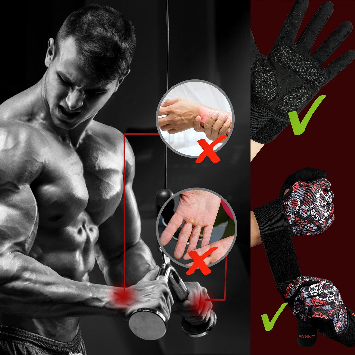 Full Fingers Workout Gloves for Women & Men - Gym Gloves with Extra Grip Foam Padding & Anti-Slip for Fitness, Training & Cycling