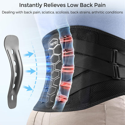FREETOO Back Brace for Lower Back Pain Relief with Pulley System,Lumbar Support Belt for Men & Women with Lumbar Pad, Ergonomic Design and Soft Breathable 3D Knit Material,for Herniated Disc,Sciatica