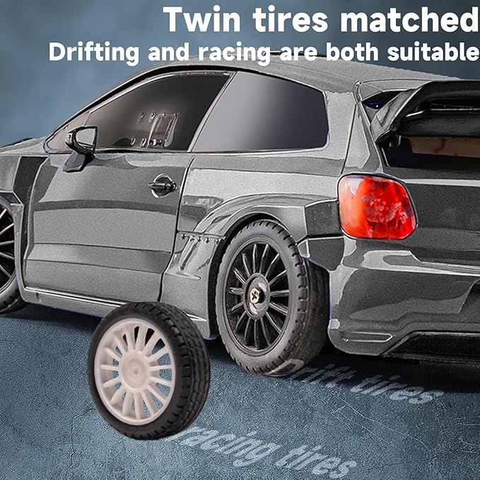 LD2801Pro Mini RC Drift Car 1/28 Scale RTR Remote Control 4WD Racing Cars with Gyro and 4PCS Drift Tires and LED Searchlight for Hobby Gift (Silvery)