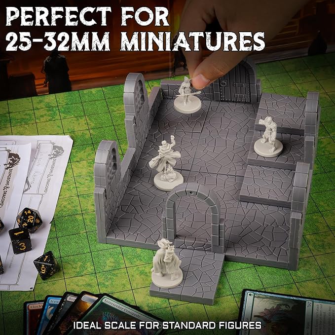 CZYY Magnetic Dungeon Tiles Set – 58 PCS Modular &amp Paintable Terrain Kit with Double-Sided Textured Floors Doors &amp Windows – Build 3D Battle Maps for DND Wargames &amp Tabletop RPGs (Basic