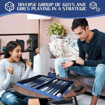 Froggod 15 inch Backgammon Sets for Adults - Classic Board Game for Adults - Portable Travel Backgammon Set for 2 Players - Perfect Adult Board Games for Gifts &amp Family Fun(Vivid Blue)