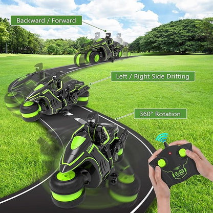 Eulogia Remote Control Motorcycle 360° Spinning Wheel RC Stunt Motocross Toys High Speed Riding Model with Rechargeable Battery Drift Motorbikes for Kids Gift for Boys &amp Girls Ages 5+