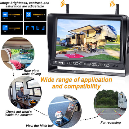 RV Backup Camera Wireless Plug and Play: Pre-Wired for Furrion System Recording Wide View Rear View Camera Clear Night Vision HD 1080P 7'' Touch Key Monitor for Trailer Camper Motorhome Yakry Y27-N