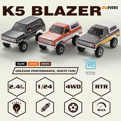 BEEZRC FMS 1/24 RC Crawler Officially Licensed Chevy K5 Blazer RC Car FCX24 RTR RC Pickup Truck SUV 4WD 2.4GHz Hobby RC Model 8km/h Mini car RC Off-Road Remote Control Car (Brown)