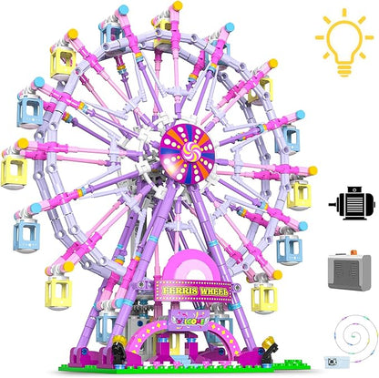 Ferris Wheel Building Set with Fairy Lights Two-Way RotationSTEM Learning Toy for Ages 8-12Amusement Park Construction Kit for Boys Girls 8 9 10 11 12 13 14 and Adults813Piece