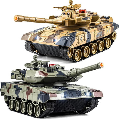 1/24 RC Battle Tank Set Remote Control Russian T90 and German Leopard II Tank Model That Shoots for Kids and Adults 2.4Ghz Army Toy for Boys 6+ Year Old with Smoke Sound Effects and Lights