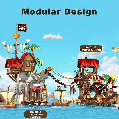 Medieval Building Blocks for Adult Pirate Wharf Toy Buildings Set Cliff-Side Pirate's Cabin Model Building Kits for Kids 10+ Home Office Decor Collection Birthday Present 1044PCS
