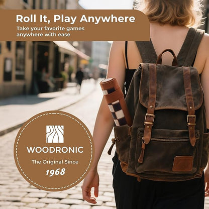 Woodronic 3 in 1 Travel Chess Backgammon Checkers Set Roll-up Leather Backgammon Set with 32 Premium Pearl Pieces and 5 Dices Portable Travel Chess Board Game Set for Adult13x10 Kinch