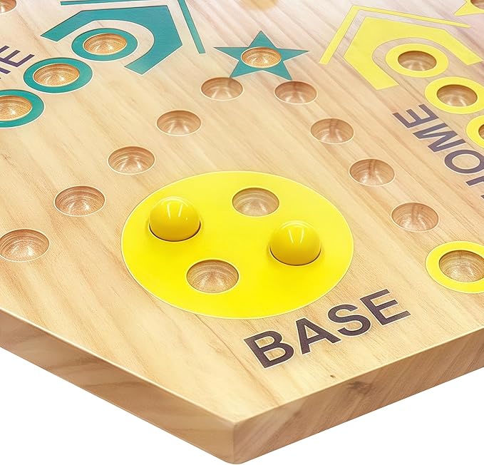 Wooden Board Game Original Marble Game Double Sided Painted 2 to 6 Player Fast Track Board Game Wooden with 6 Colors 24 Marbles 6 Dice for Adults Kids Family(15 INCH)