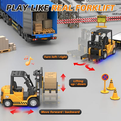 1/64 RC Forklift Toy 3 in 1 Mini Forklift Remote Control &amp App Remote Control Forklift with Trailer &amp Fork &amp Hook 10CH Alloy RC Construction Vehicles Desktop Toy for Adults Kids Boys Gi