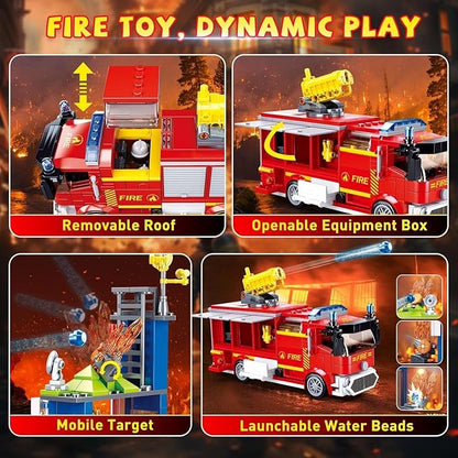 Sluban City Fire Training Set Fire Rescue Building Set with 4 Fireman Minifigures &amp Fire Truck Compatible with Lego City Fire Station Set Building Toys Gifts for Boys Aged 6-12 585 PCS