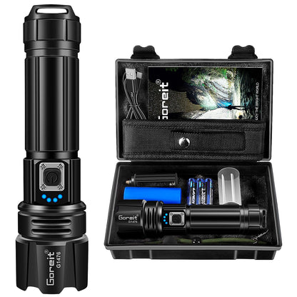 Goreit Flashlight High Lumens Rechargeable, 2000 Lumen Led Flashlights XHP70.2 USB Super Bright Flash Light Battery Powered, Powerful Handheld Flashlights for Emergencies Camping, IP67 Waterproof