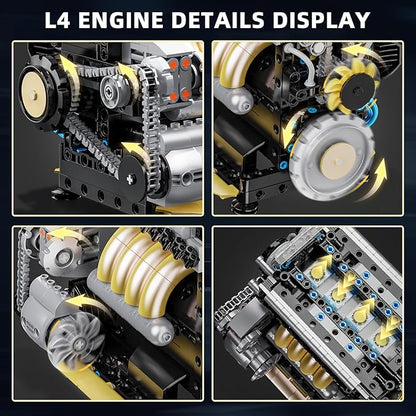 L4 Engine Building Sets for Adults MOC Inline 4-Cylinder Mini Car Motor Model Kit That Runs DIY STEM Toy Gift for Teens 14+ (853 PCS)
