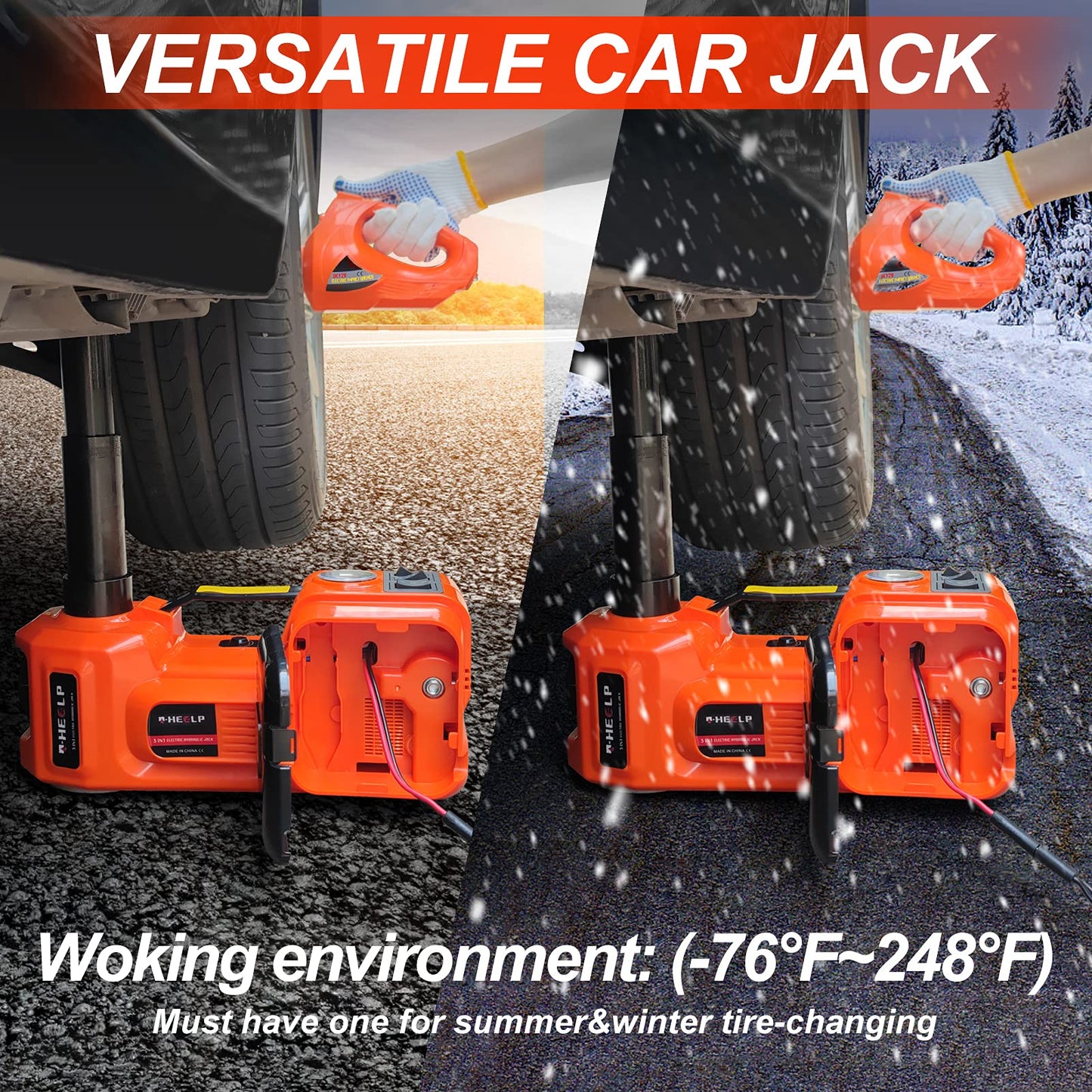 E-HEELP Electric Car Jack Kit 5Ton 12V Hydraulic Car Jack Lift (Lifting Range: 6.1~20.86 inch) with Electric Impact Wrench for SUV MPV Sedan Truck Change Tires Garage Repair
