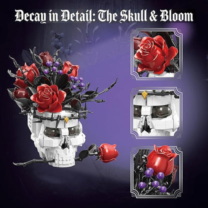 Gothic Skull Roses Flower Building Set for Adults Horror Botanical Skeleton Pot Home Table Decor Cool Unique Collectible Halloween &amp Valentine's Day Gifts with Box (1376 PCS)