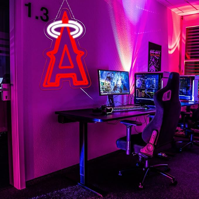 Balanar Baseball Neon Signs for Garage or Man Cave Decor Men's Gifts With Los Angels Team Logo Red Baseball Neon for Parties BarsDorms Office Wall Art and Game Room Decor