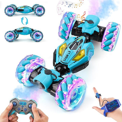 Gesture Sensing RC Stunt Car - Boys Toys Age 6-12 Year Old for Birthday Gifts 2.4GHz 4WD Remote Control Toy with Dual Spray All-Terrain Off-Road Vehicle with Lights &amp Music