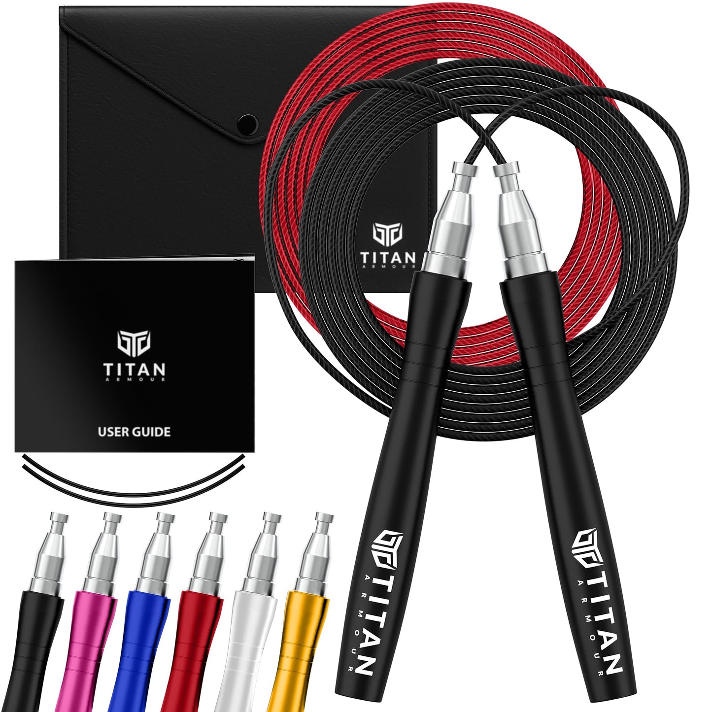 Titan Armour® Speed Rope - Professional Self-Locking & Adjustable, Adult Speed Jump Rope | 2 x Steel Ropes, Cable Protector & Travel Case | Jump Rope Crossfit, Boxing, Fitness MMA for Men & Women (Black-2)