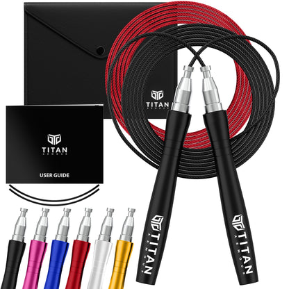 Titan Armour® Speed Rope - Professional Self-Locking & Adjustable, Adult Speed Jump Rope | 2 x Steel Ropes, Cable Protector & Travel Case | Jump Rope Crossfit, Boxing, Fitness MMA for Men & Women (Black-2)