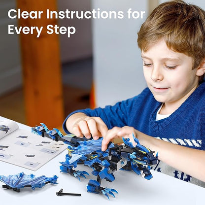 Sillbird Dragon Building Kit with Remote Control STEM Gifts for Kids Boys Ages 8-12 Technic Buildable 3in1 Models Coding Toys for Birthday with 590 Pieces