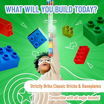 Strictly Briks Stackable Baseplates - Vertical Expansion with Stackable Brick Plates - Multi-Level Base Plate Organizer - Compatible with Lego - Pack of 6 Baseplates &amp 50 Connectors 6x6 in
