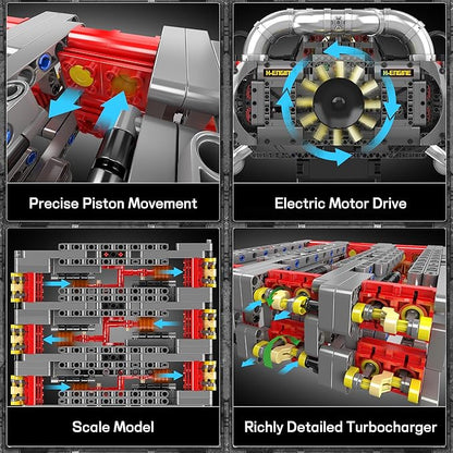 Mould King 10181 Boxer Engine Model Kit That Runs Build Your Own STEM Horizontally Opposed Model Engine Mini Engine for Adults with Battery Mechanic Engineering Construction Set (2718 PCS)