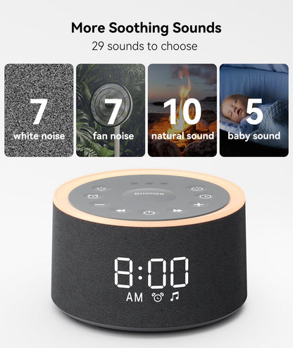 Dreamegg D1+ Sound Machine & Alarm Clock - Sound Machine for Sleep, White Noise Machine with 29 Soothing Sounds, Night Light, 0-100% Dimmable, White Noise Alarm Clock for Bedrooms Adults Baby, Black