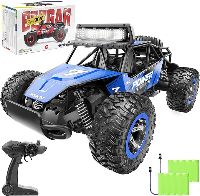 BEZGAR TB141 RC Cars-1:14 Scale Remote Control Car 2WD High Speed 20 Km/h Electric Toy Off Road RC Car Vehicle Truck Crawler with LED Headlight and Two Rechargeable Batteries for Kids and Adults