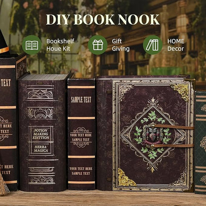 Book Nook Kit DIY Miniature Dollhouse Booknook Kit 3D Wooden Puzzle for Teens and Adults Bookend Bookshelf Insert Decor with LED Light (Potion-Making Edition)