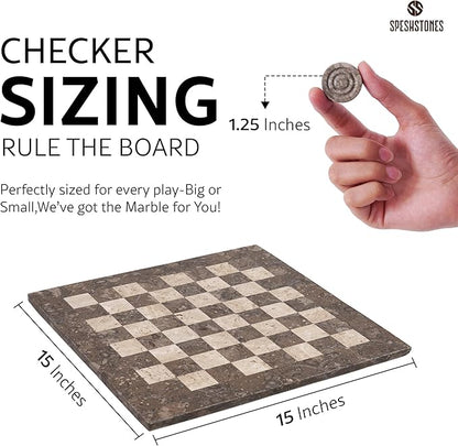 Marble Checkers Set 15 Inches Handmade Oceanic &amp Travertine Checkers Board Game with Checker Pieces - Board Games for Adults Game Table Accessories Gifts &amp Home Décor