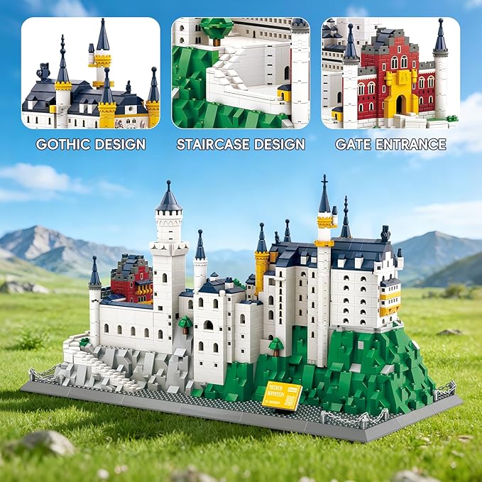 Neuschwanstein Castle Architecture Building Set 1969 Pcs Large German Bavaria Landmark Model Kit for Adults Collectible World Famous Building Construction Project DIY Home Decor Display Gift