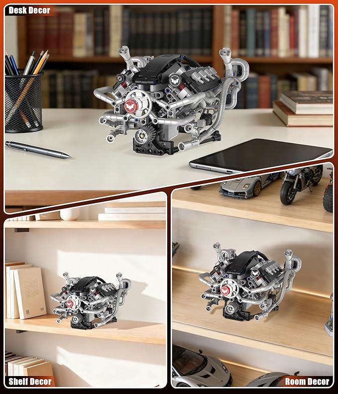 Mini V8 Engine Model Kit That Runs 770PCS Motorized Building Set for Adults with Lights STEM Construction Engineering Toy DIY Project Gift for Men and Teens
