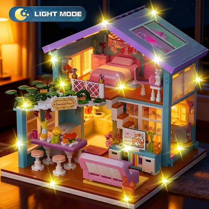 730PCS Pink Cat's House Building Blocks KitDream Villa Architecture STEM Toys Friends Building Set with LED LightUnique Educational Birthday Gift for 14+ GirlsBoys or Adults