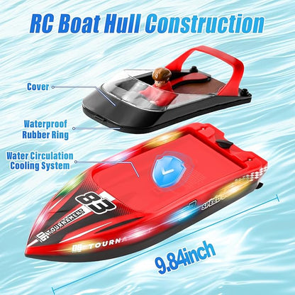 RC Boat with LED Lights 40+ Mins Self-Righting Waterproof Remote Control Boat for Pools Lakes Bathtubs Summer Water Toys for Kids Radio Controlled Watercraft (Red)