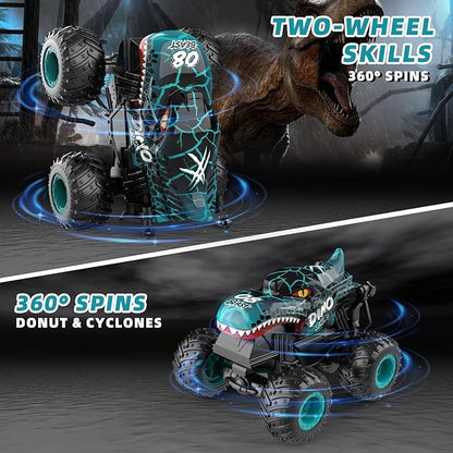 Gohero Monster Truck Toys 2.4Ghz Remote Control Monster Trucks for Boys Age 4-7 1:20 Dinosaur Toys with Light &amp MusicRC Truck with Stunt 360° Spin Walk Upright&amp Drift Dinosaur Toy for Ki