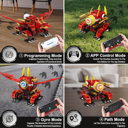 HOGOKIDS 5-in-1 Dragon Robot Building Toys with 6 Lighting Colors &amp 5 Light Effects - 354PCS Remote &amp App Control Robots Toy Set for Kids RC Robot Building Toys Gifts for Teens Boys Girls Age
