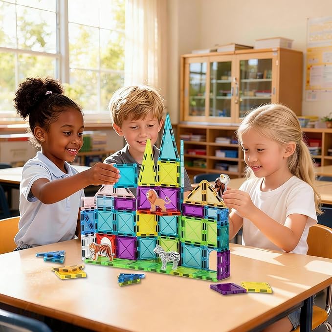 Magnetic Tiles for Kids 62PCS Magnatiles Building with Storage Bag Set Toddler Construction STEM Small Travel Tiles Micro Toys for Kid Ages 3 4 5 6 7 8 9 10 Preschool Boys Girls Birthday