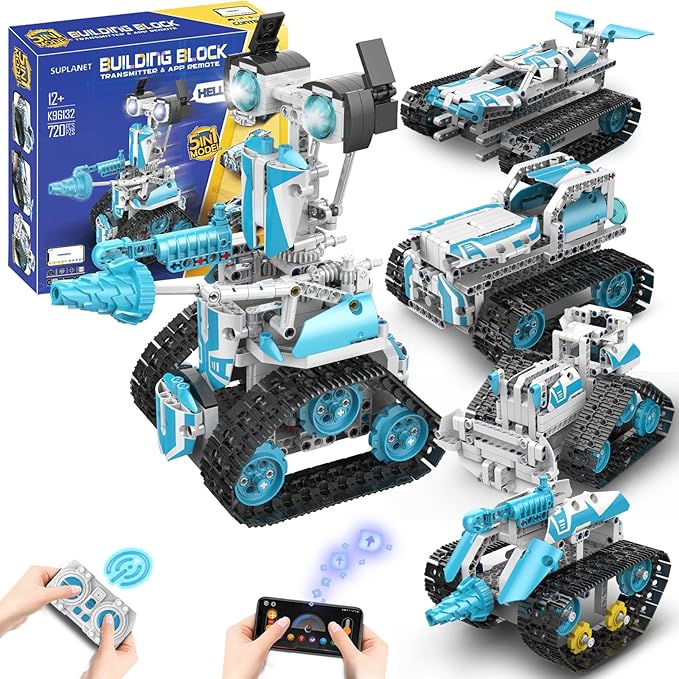 STEM Robot for Kids Ages 8-14 5-in-1 Remote Control and APP Programmable Robot Toys - 720 Pcs DIY Building Science Educational Kit Building Block Birthday Present for Teen Boys Girls